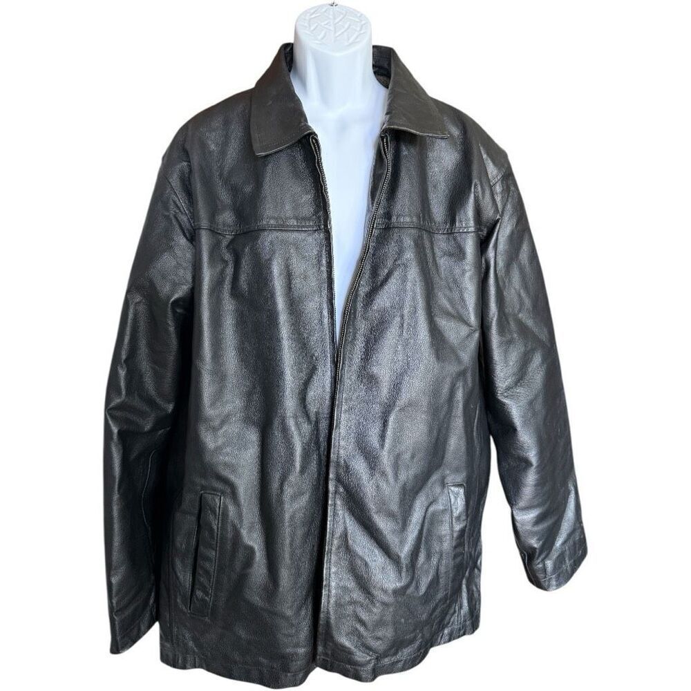 Mens Knightsbridge Vintage Flannel Lined Black Genuine Leather Jacket - Sz L